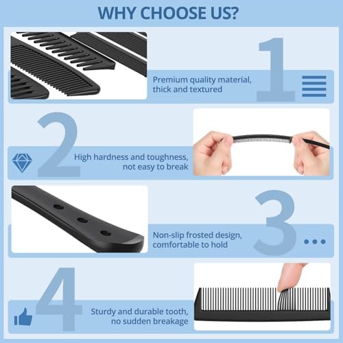 Kolavia 6 PCS Hair Comb Set Black, Durable Wide and Fine Tooth Rat Tail Hair Barber Comb for Women & Man, Professional Combs for Wet Curly Natural Hair Detangling Parting Teasing Styling & Cutting - Image 5
