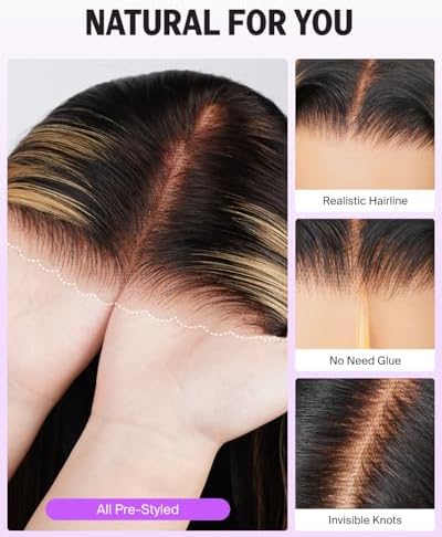 6x5 Glueless Highlight Balayage Straight Wig 28 Inch #1b/27 - Image 2