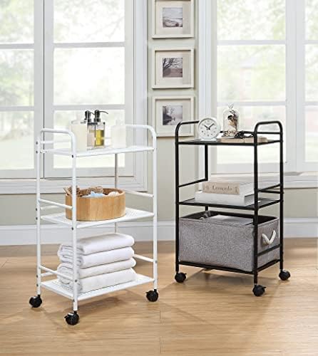 SunnyPoint 3-Tier Rolling Utility Cart – Metal Storage Organizer with Wheels, Mobile Kitchen Cart, Office & Home Organizer, White, 12" D x 16.92" W x 31.1" H - Image 5