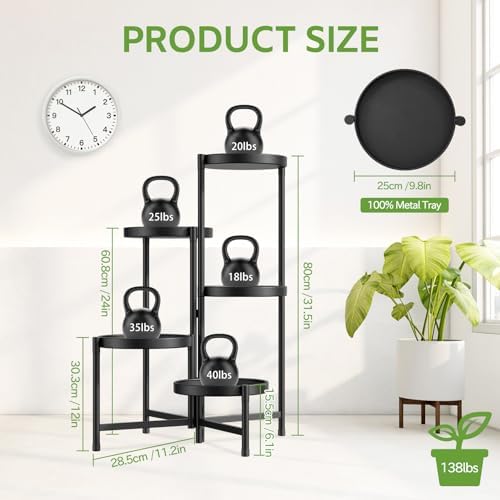 5 Tier Large Plant Stand Indoor Outdoor, 10 In Wide Tray, Black - Image 4