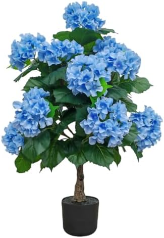 THKFUL Hydrangea Artificial Trees Potted for Outdoor Indoor,3FT Realistic Faux Hydrangea Plants in Pot Silk Flowers Tree,UV Resistant Fake Tree Bushes Topiary for Garden Office Home Porch Front by THKFUL
