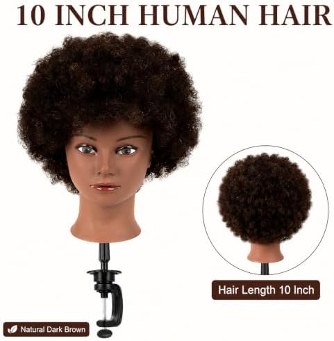 MORRIS 10 Inch Human Hair Mannequin Head, Kinky Curly, with Clamp Stand - Image 2
