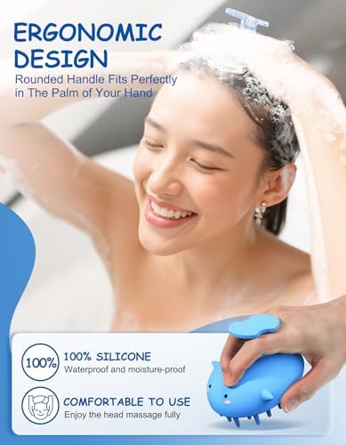 Shampoo Brush Scalp Massager, Silicone Hair Scrubber Wet & Dry, Blue - Image 5