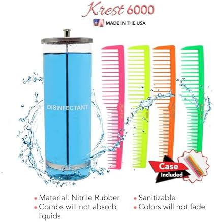 Krest 6000 7 in. Teasing Combs Lift Vent Hair Combs Pack Space Tooth Wide teeth Comb 12 Pc. (Neon Mix) - Image 4