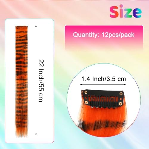 10 Pcs Orange Hair Extensions Clip-in, Raccoon Tail Hair Accessories 22 In - Image 2