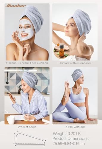Hicober Microfiber Hair Towel Wrap for Women, Purple Blue Grey, 3-Pack - Image 5