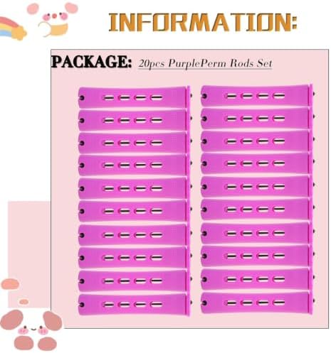 20pcs Perm Rods Set for Natural Hair Purple Plastic Cold Wave Rods Hair Curling Rollers with Steel Pintail Comb Rat Tail DIY Hairdressing Tools（20pcs Purple） - Image 2