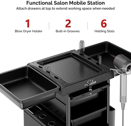 OmySalon Salon Trolley with Lock 6 Drawers, Hot Tools Holder, Hair Cart Organizer w/Wheels, Salon Rolling Cart for Barber Hairdresser Cosmetology Lockable Stylist Storage Station - Image 4