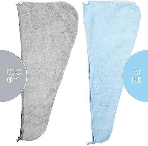 ForPro Professional Collection Premium Microfiber Hair Towel Wrap, 2-Pack Quick Drying Hair Turban for Women, 10" x 26", Cool Grey + Sky Blue - Image 3