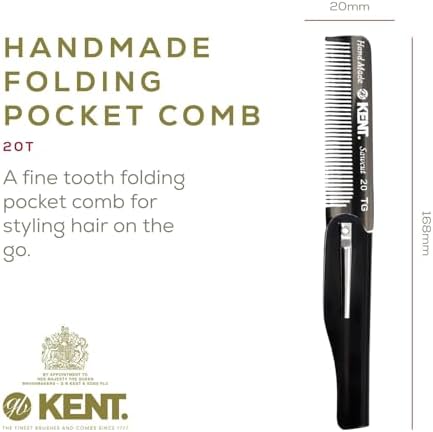 Kent 20T Black Graphite Handmade Folding Pocket Comb for Men, Fine Tooth Hair Comb Straightener for Everyday Grooming Styling Hair, Beard or Mustache, Use Dry or with Balms, Saw Cut, Made in England - Image 2