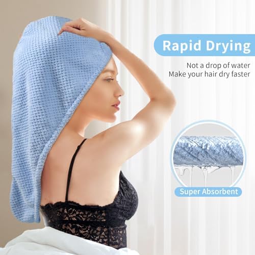 my novel things 3 Pack Microfiber Hair Towel Wrap for Women 25.4"x9.8", Super Absorbent Hair Towel Wrap, Quick Dry Hair Towels with Button for Curly Hair Anti Frizz (Blue,Green,Gray) - Image 6