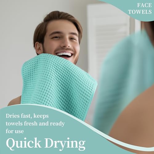 Microfiber Waffle Face Towels, 4 Pieces, Soft, Absorbent, Fast Drying, Lint Free 430 GSM (Turquoise) - Image 5