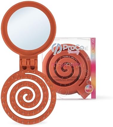 Mini Detangler Travel Hair Brush with Mirror, Makaron Hair Brushes for Women, Men and Kids, Unique 3D Flexible Design for All Hair Types, Styling Accessory, Travel Essentials for Women (DARK ORANGE) by Unknown