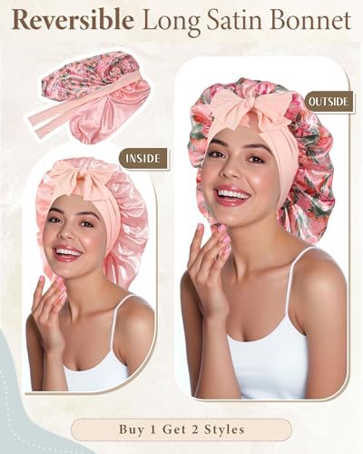 AWAYTR Reversible Long Satin Hair Bonnet for Braids Sleeping Women - Image 2