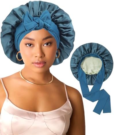 AWAYTR Satin Hair Bonnet for Sleeping, Adjustable Double Layer Sleep Cap by AWAYTR