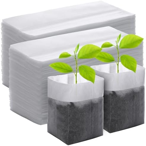 GREANER 200 PCS Nursery Grow Bags, 7.8x8.6 inch Fabric Seedling Plant Grow Bags, Vegetables Fabric Plant Pots for Gardening Seed Starts - White by GREANER