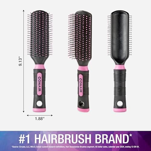 Conair Salon Results Hairbrush - Hair brush for Men and Women - Detangling - suitable for all hair types -features Nylon Bristles - Pink/Black - Image 5