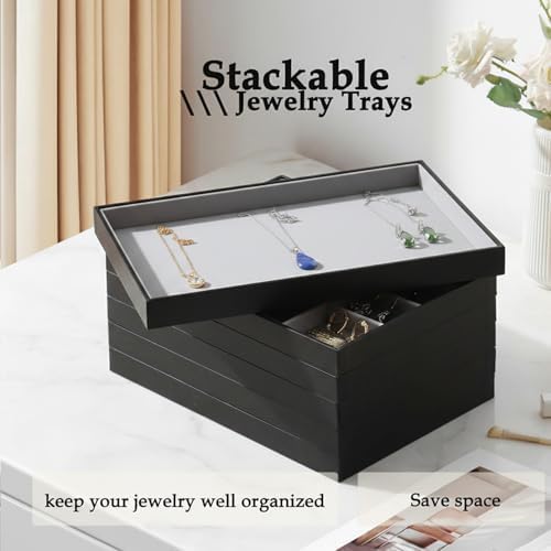 Large Jewelry Organizer Tray PU Leather, Black Gray, 1 Grid - Image 6