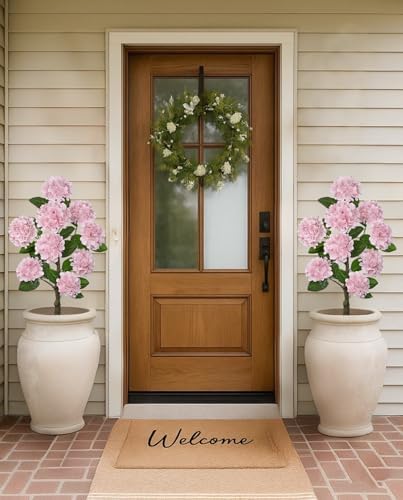 3FT Pink Hydrangea Artificial Flowers Tree Large Real Touch Faux Silk Hydrangea Plants Potted Fake Flower in Black Pot for Home Indoor Outdoor Front Porch Garden Entrance Living Room Decor, 2 Pack - Image 4