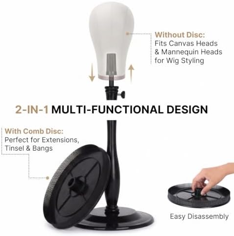 Adjustable Hair Extension Stand with Comb Disc for Clip-Ins, Black - Image 5