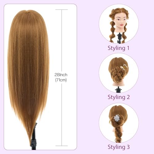 28" Mannequin Head with 80% Human Hair, Manikin Doll Head for Hair Styling - Image 4