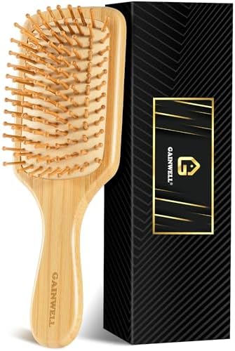 GAINWELL Bamboo Hair Brush for Hair Growth, Natural Bamboo Bristles Detangling Square Wooden Paddle Hairbrush for Massaging Scalp, for Women Men and Kids, for All Hair Types, with Ergonomic Handle by GAINWELL