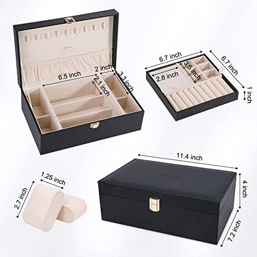LANDICI 2-Layer Jewelry Box with 4 Watch Slots and Removable Tray, Black - Image 6