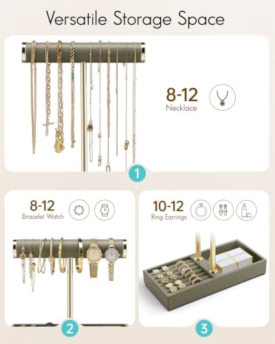 VLANDO Jewelry Organizer, 2 Tier Jewelry Bracelet Necklace Holder with Tray - Image 3