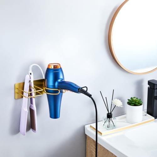 Hair Dryer and Straightener Holder Wall Mounted, Self Adhesive Blow Dryer and Flat Iron Storage Hair Tool Organizer for Bathroom Vanity (Gold) - Image 2