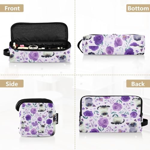 Hair Tools Travel Bag with Heat Resistant Mat 2-in-1 Hot Tools Travel Bag Organizer Flat Curling Iron Travel Case for Straightener Purple Floral Cute Cats - Image 5