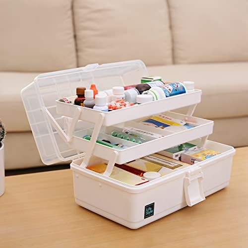 Creahaus 13 inch Art Craft Organizer Storage Box with 3 Layer, Multipurpose Plastic Tool Box with Handle for Sewing, Art Supply, Medicine, Nail, Hair Accessories (White) - Image 6