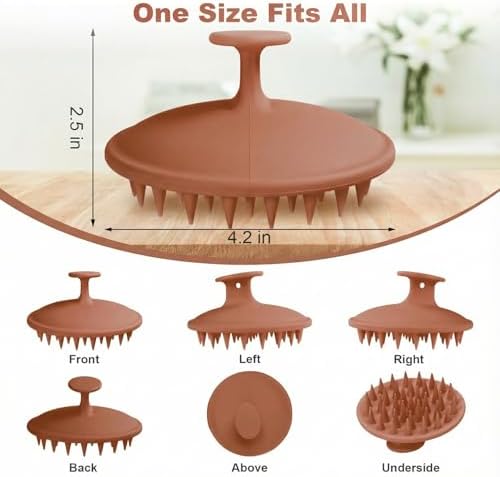 Meartchy Silicone Scalp Massager Shampoo Brush, Scalp Brush for Hair Growth & Dandruff Removal, Hair Scrubber Scalp Stimulator Exfoliator Brush with Soft Bristles for Wet Dry Scalp Care (Brown) - Image 2