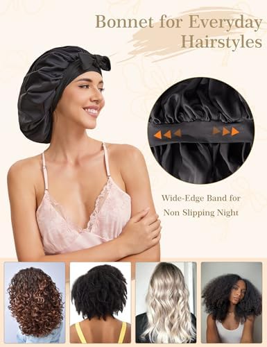Tie Silk Bonnet Satin Curly Hair Wrap for Sleeping Women Anti Frizz - Image 2