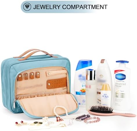 COOSKY Travel Hanging Toiletry Bag for Women, Cruise Ship Essentials, with Jewelry Organizer, Extra Large Makeup Dopp Kit, Waterproof Cosmetic Bags, Toiletries Kit Set with Trolley Belt, Sky Blue - Image 3