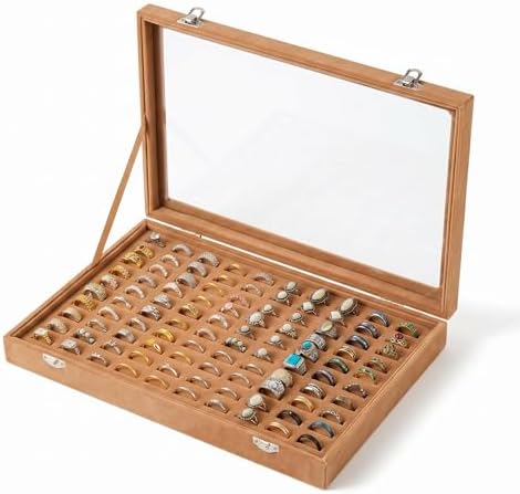 Frebeauty 100 Slots Ring Organizer Tray,Velvet Ring Box with Clear Lid by Frebeauty