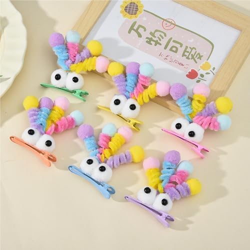 MIUPOO Fluffy Pom Poms Hair Clips,Crazy Hair Day Accessories for Girls,Quirky Little Monster Barrettes,Plush Duckbill Hairpins Hair Barrettes,Party Modeling Hair Accessories,6 colors,6 Pairs. - Image 6
