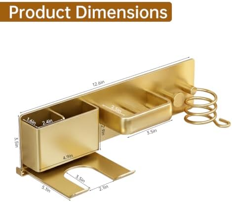 5 in 1 Hair Dryer Holder Hair Tool Organizer Metal Wall Mount (Gold) - Image 3