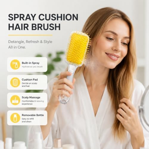 Air Cushion Paddle Hair Brush, Built-In Spray Detangler Brush - Image 6