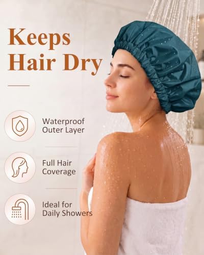 Edoneery Shower Caps for Women Reusable Waterproof, Shower Hair Cap - Image 2