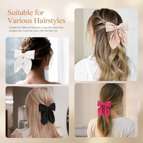 Seiolieliou 6Pcs Hair Bows for Women, Silky Satin Bow Hair Clips for Girls - Image 5