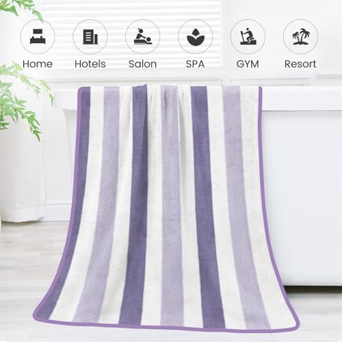 JML Microfiber Bath Towels, 2 Pack, 30" x 60", Cabana Stripe Purple - Image 7