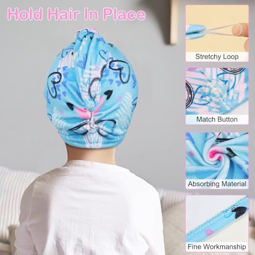 Basumee Microfiber Hair Towel Wrap for Kids Girls, Ultra Absorbent, 2 Pack - Image 4
