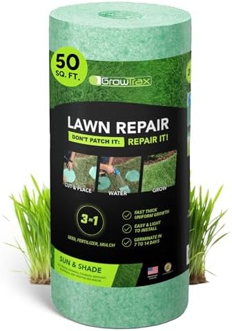 Growtrax Biodegradable Grass Seed Mat - 50 Sq Ft Year Round Green by GROWTRAX