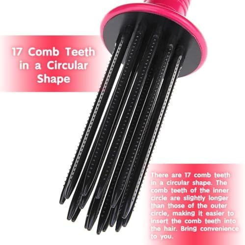 Curly Hair Styler Tool, 17 Teeth Curling Roll Comb - Rose red+Black, Hair Salon Professional Curling Brush for Home Use - Image 4