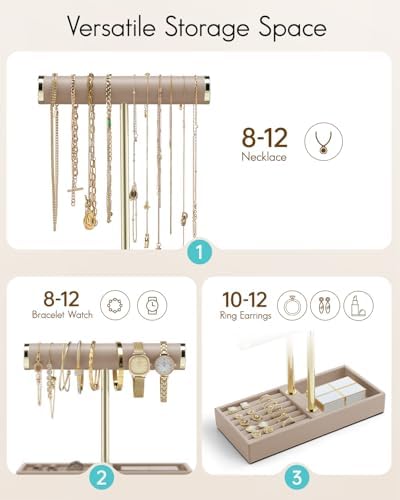 VLANDO Jewelry Organizer, 2 Tier Jewelry Bracelet Necklace Holder with Tray - Image 3