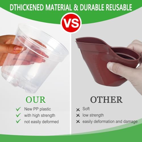 4 Inch Clear Nursery Pots for Plants, Plastic Plant Pot with Drainage Holes, Sturdy Seed Starter Pots, Small Transparent Seedling Pots with Plant Labels and Soil Screens, Gardening Gifts(30 Pack) - Image 4