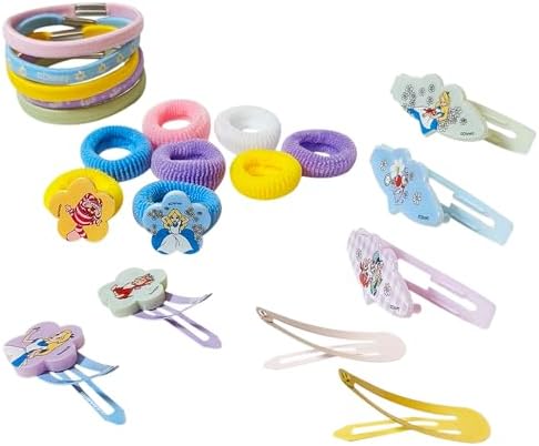 Luv Her Girls' Hair Accessories Set - 20 Pack Featuring Disney Alice in Wonderland - Includes 3 Barrettes, 4 Snap Clips, 5 Elastics, 8 Terry Ponies - Everyday Wear, Special Occasions - Image 6