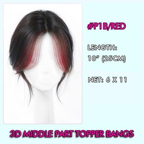 VAVANGA 3D Hair Topper with Bangs Black with Red Highlight Color 10inch - Image 3