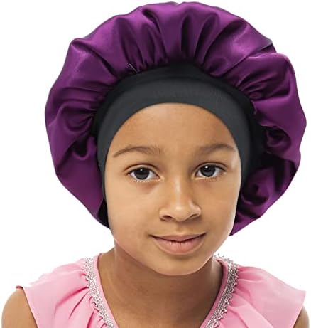 Kids Satin Bonnet Double Layer Wide Elastic Band Sleep Cap by SENGTERM