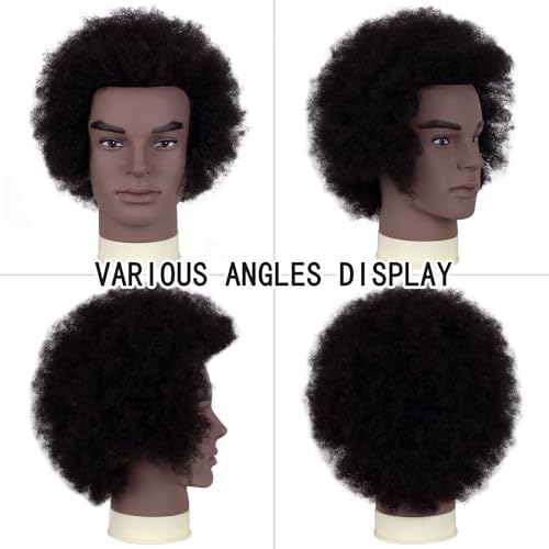 6"Afro Male Mannequin Head 100% Human Hair Curly Hair 4A Type for Braiding Hairdresser Training Head Cosmetology Afro Hair Manikin Head for Practice Styling Cornrow Braiding with Clamp Stand - Image 2